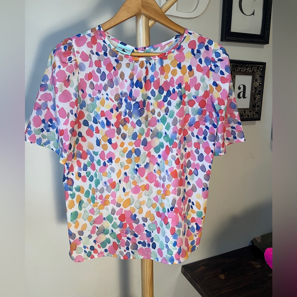 Haley and the Hound Short Sleeve Top Size Small Watercolor Boutique Blouse
